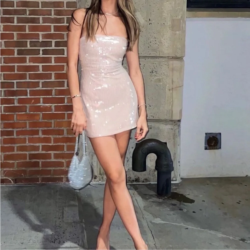short strapless dresses A-Line Dress 9243 3X / Rose Gold (RosyBrown) up Back Embellishment dark-reshoot-jan26 Michael Kors Sequined Denim Women's Wide US Size:10W